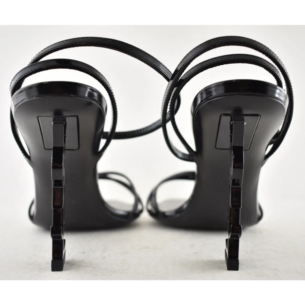 Saint Laurent Opyum 85 Black YSL Logo Heel Pump Ankle Strap Strappy Sandal 39.5 - Picture 15 of 16
